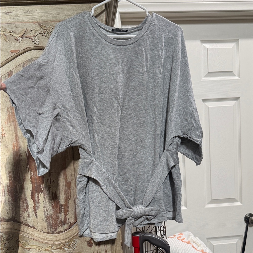Casual Tie-Front Women's Top - Light Gray